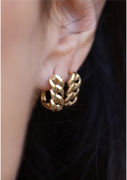 14 Ayar Altın Zincir Detaylı Klipsli Küpe indirimleri