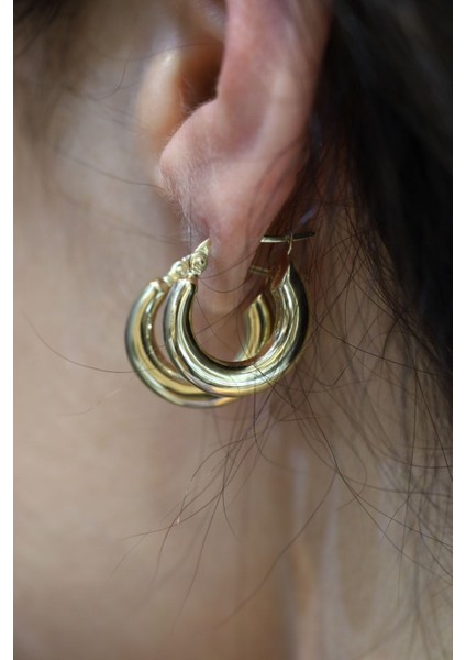 14 Ayar Altın Tombul 1.5 cm Çaplı Halka Küpe