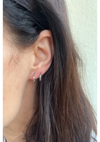 14 Ayar Beyaz Altın Kadın Halka Küpe