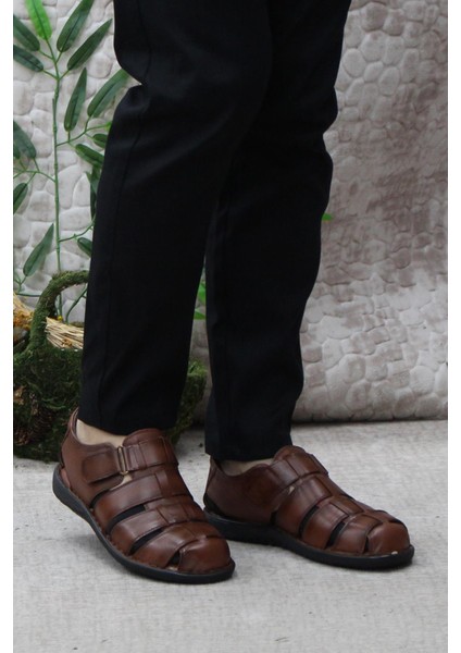 102 Taba Kale Comfort Deri Erkek Sandalet
