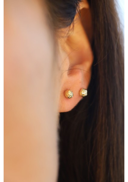 14 Ayar Altın Kalemli Top Küpe