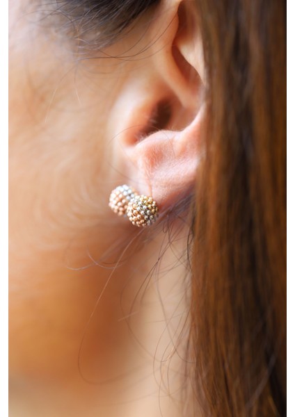 14 Ayar Altın Üç Renk Top Küpe