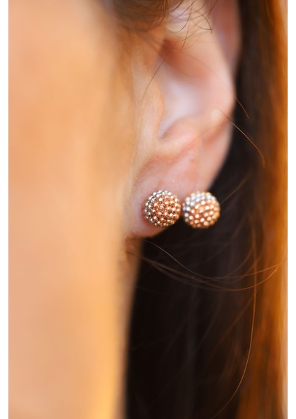 14 Ayar Altın Üç Renk Top Küpe modelleri