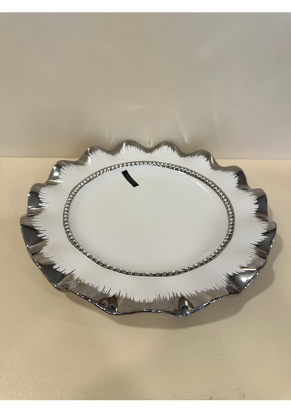 Yuvarlak Düz Servis Beyaz Gümüş Porselen Sunum Tabağı