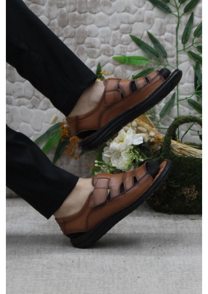 106 Taba Kale Comfort Deri Erkek Sandalet indirimleri