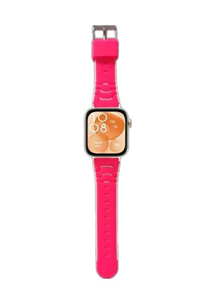 Huawei Watch Fit 3,4,4 Pro Uyumlu Renkli Silikon Kordon Pim Çevirici Aparatı ile Akıllı Pimli Fuşya Çizgili