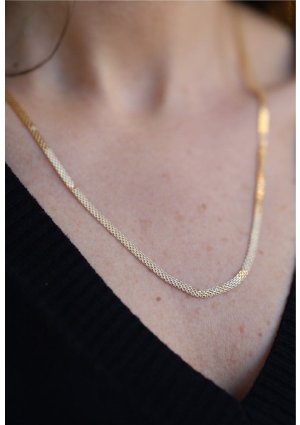 14 Ayar Altın 3 mm Basamak Zincir Kolye modelleri