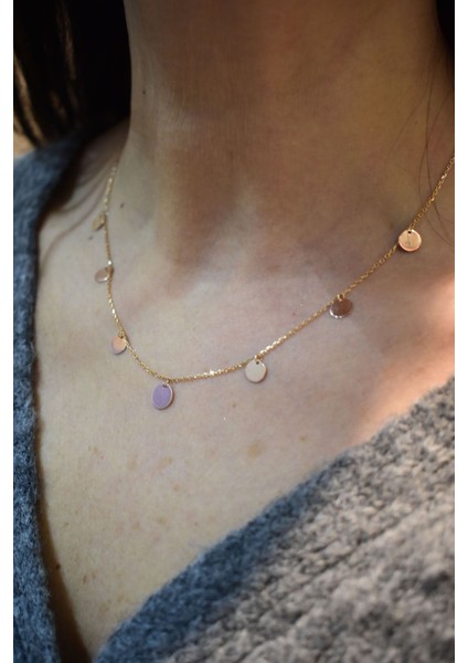 14 Ayar Altın Rose Pullu Kolye modelleri