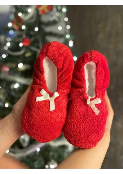 Yumuşak Peluş Fiyonklu Patik Kaymaz Taban Ev Babeti Ev Ayakkabısı