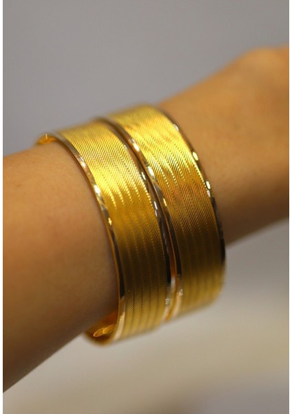 14 Ayar Altın 15 mm Trabzon Hasırı Ikili Bilezik modelleri