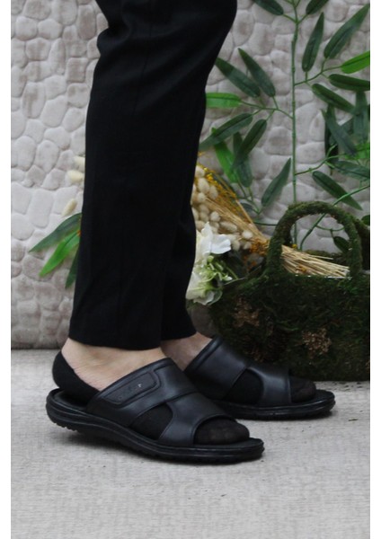 182 Siyah Axfor Comfort Hakiki Deri Erkek Terlik