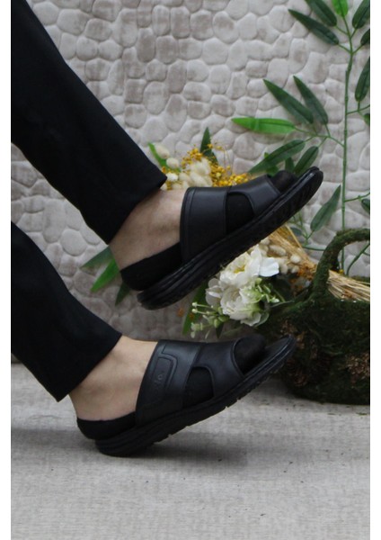 182 Siyah Axfor Comfort Hakiki Deri Erkek Terlik
