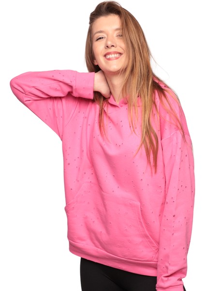 Kapşonlu Kadın Sweatshirt 0150 | Pembe