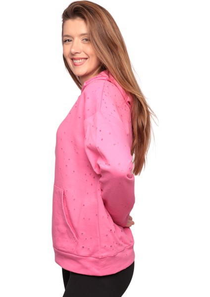 Kapşonlu Kadın Sweatshirt 0150 | Pembe