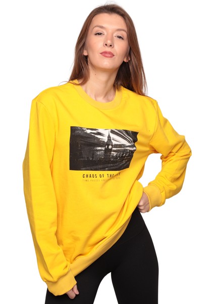 Bisiklet Yaka Kadın Sweatshirt 0147 | Sarı