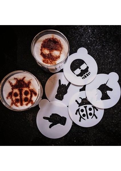 Pixel Store Kahve Şablonu & Barista Stencil - Süsleme Şablonu 5'li Gotik Paket