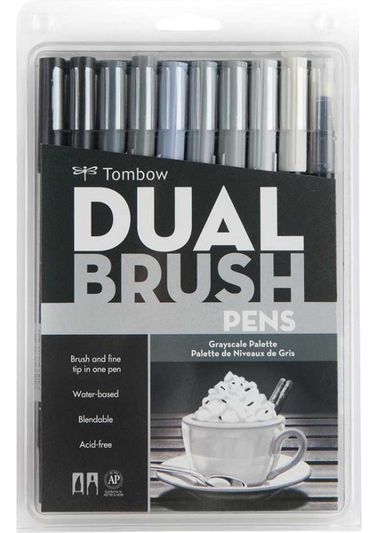 : Ab-T Dual Brush Pen : Grafik Kalem Seti : 10 Renk (Gri Tonlar)