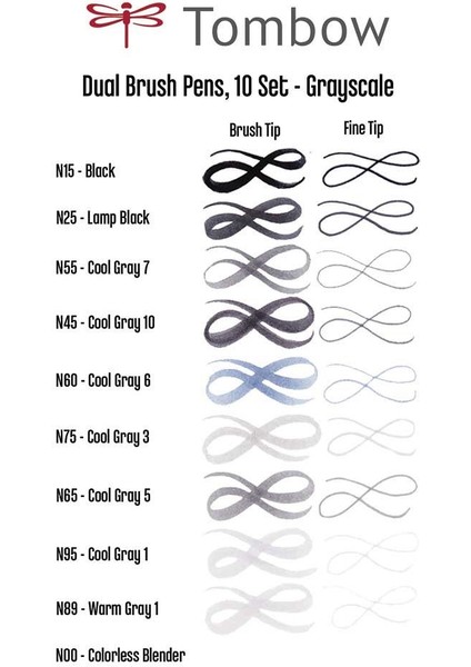 : Ab-T Dual Brush Pen : Grafik Kalem Seti : 10 Renk (Gri Tonlar) fiyatları