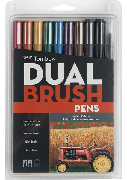: Ab-T Dual Brush Pen : Grafik Kalem Seti : 10 Renk (Yumuşak Renkler)