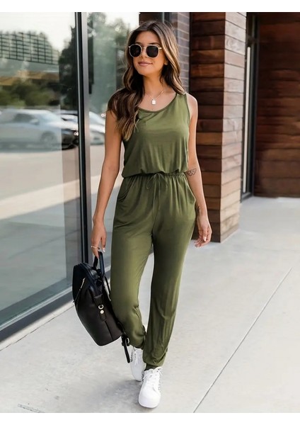 Kadın Kolsuz Beli Lastikli Viskon Tulum modelleri