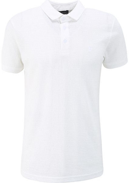 Jakarlı Beyaz Erkek Polo T-Shirt F4SM-TST 0939