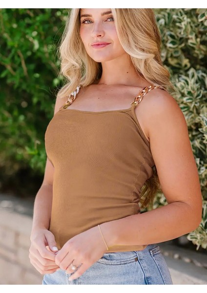 Kadın Kolsuz Zincir Askılı Kaşkorse Bodycon Bluz modelleri