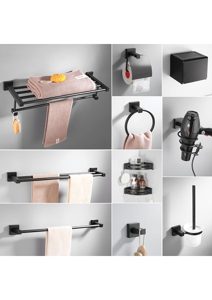 Bornoz Askısı Tarzı Siyah Havlu Askılı Banyo Havlu Askısı Alüminyum Alaşımlı Banyo Aksesuarları Havlu Rafı Havlu Halkası Tuvalet Fırçası Depolama Rafı (Yurt Dışından) fiyatları