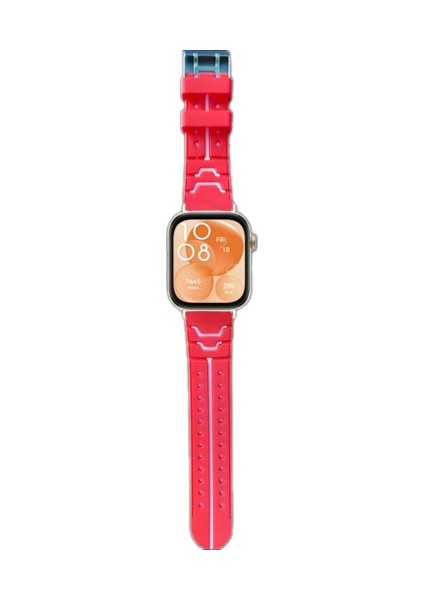 Huawei Watch Fit 3,4,4 Pro Uyumlu Renkli Silikon Kordon Pim Çevirici Aparatı ile Akıllı Pimli Kırmızı Düz