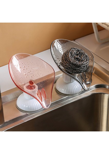 Mavi Stil Döner Emiş Tabanlı Yaratıcı Yaprak Şekilli Sabunluk Plastik Sünger Tutucu Banyo Aksesuarı (Yurt Dışından)