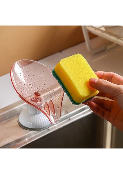 Mavi Stil Döner Emiş Tabanlı Yaratıcı Yaprak Şekilli Sabunluk Plastik Sünger Tutucu Banyo Aksesuarı (Yurt Dışından)