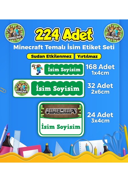 Okul Kreş İsim Etiketi Kalem Defter Özel İsim Yazılabilen Etiket Seti - 224 Adet