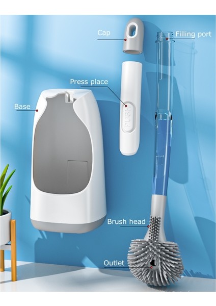 Duvara Monte Temizlik Fırçası Silikon Tuvalet Fırçası ve Tutucu Tuvalet Temizleyici Ekleyebilir Tpr Yumuşak Kıllar Tuvalet Fırçası (Yurt Dışından)