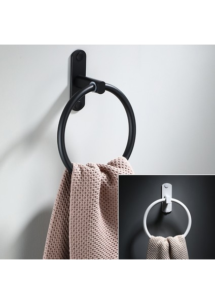 Siyah Stil Siyah Mat Paslanmaz Çelik Banyo Havlu Askısı Duvara Monte Yuvarlak Havlu Halkası, Havlu Rafı Banyo Rafı (Yurt Dışından) fiyatları