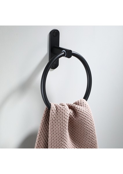 Siyah Stil Siyah Mat Paslanmaz Çelik Banyo Havlu Askısı Duvara Monte Yuvarlak Havlu Halkası, Havlu Rafı Banyo Rafı (Yurt Dışından) modelleri