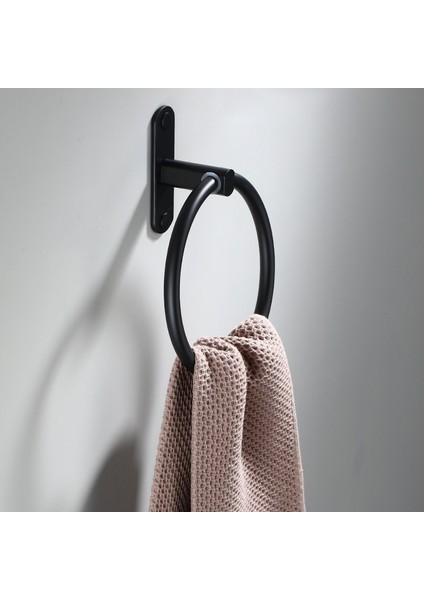 Siyah Stil Siyah Mat Paslanmaz Çelik Banyo Havlu Askısı Duvara Monte Yuvarlak Havlu Halkası, Havlu Rafı Banyo Rafı (Yurt Dışından) fırsatları