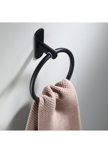 Siyah Stil Siyah Mat Paslanmaz Çelik Banyo Havlu Askısı Duvara Monte Yuvarlak Havlu Halkası, Havlu Rafı Banyo Rafı (Yurt Dışından) indirimleri