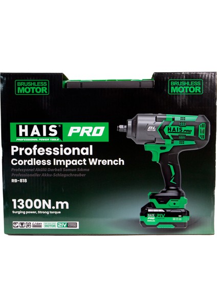 Hais Pro Profesyonel Darbeli Somun Sıkma 1300 Nm 21 V