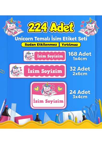 Sb Store Okul Kreş İsim Etiketi Kalem Defter Özel İsim Yazılabilen Etiket Seti - 224 Adet