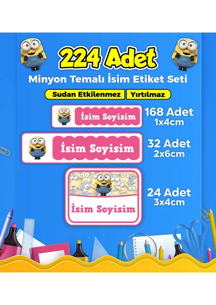 Sb Store Okul Kreş İsim Etiketi Kalem Defter Özel İsim Yazılabilen Etiket Seti - 224 Adet