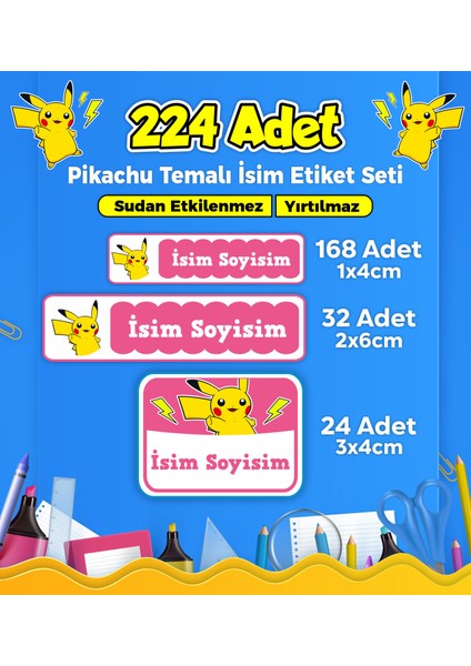 Okul Kreş İsim Etiketi Kalem Defter Özel İsim Yazılabilen Etiket Seti - 224 Adet