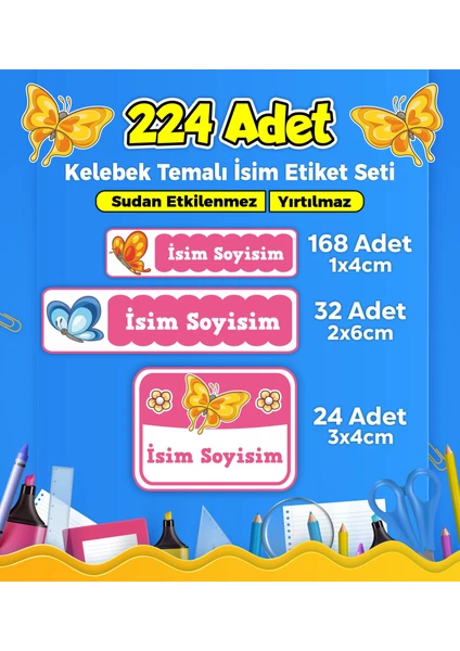 Sb Store Okul Kreş İsim Etiketi Kalem Defter Özel İsim Yazılabilen Etiket Seti - 224 Adet