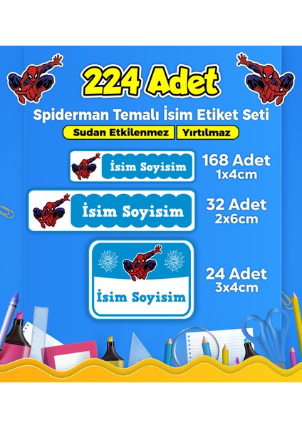 Okul Kreş İsim Etiketi Kalem Defter Özel İsim Yazılabilen Etiket Seti - 224 Adet