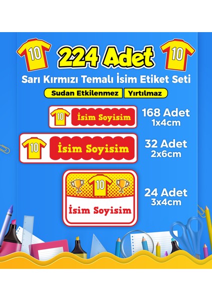 Galatasaray Okul Kreş İsim Etiketi Kalem Defter Özel İsim Yazılabilen Etiket Seti Model 35 - 224 Adet
