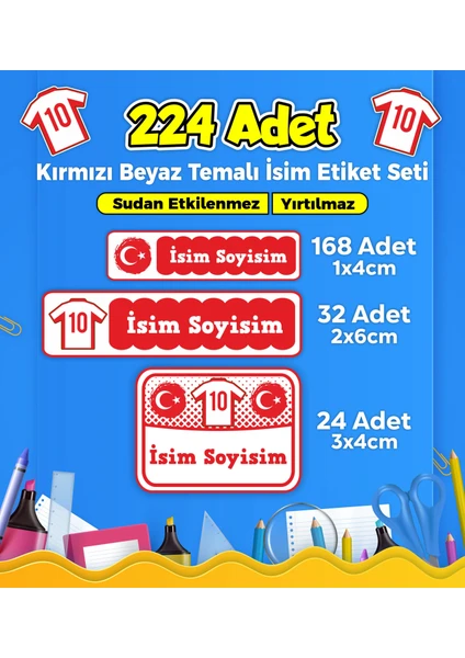 Sb Store Okul Kreş İsim Etiketi Kalem Defter Özel İsim Yazılabilen Etiket Seti - 224 Adet