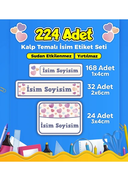 Sb Store Okul Kreş İsim Etiketi Kalem Defter Özel İsim Yazılabilen Etiket Seti - 224 Adet