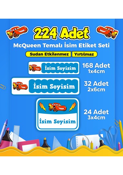 Okul Kreş İsim Etiketi Kalem Defter Özel İsim Yazılabilen Etiket Seti - 224 Adet