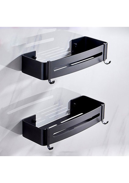 Dikdörtgen-2 Katlı Stil Mosodo Banyo Rafı Organizatör Duş Depolama Rafları Siyah Köşe Raflar Duvara Monte Alüminyum Tuvalet Şampuan Tutucu Matkap Gerektirmez (Yurt Dışından)