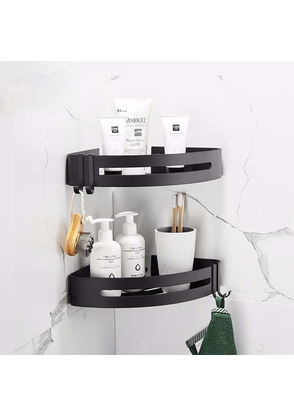 Dikdörtgen-2 Katlı Stil Mosodo Banyo Rafı Organizatör Duş Depolama Rafları Siyah Köşe Raflar Duvara Monte Alüminyum Tuvalet Şampuan Tutucu Matkap Gerektirmez (Yurt Dışından) indirimleri