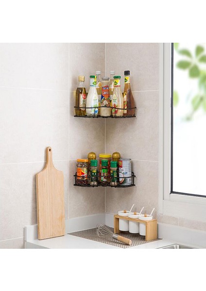 E Stili Metal Köşe Çivisiz Çift Katlı Depolama Rafı Banyo Mutfak Şampuan Baharat Depolama Rafı Oturma Odası Yatak Odası Depolama Rafı (Yurt Dışından) fırsatları