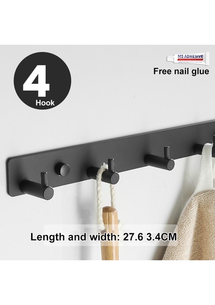 Typem 4 Siyah Stil Pcs Sıra Kanca Kapı Duvar Asılı Yapışkan Anahtarlık Askı Havlu Askısı Ev Düzenleyici Mutfak Banyo Aksesuarları (Yurt Dışından)